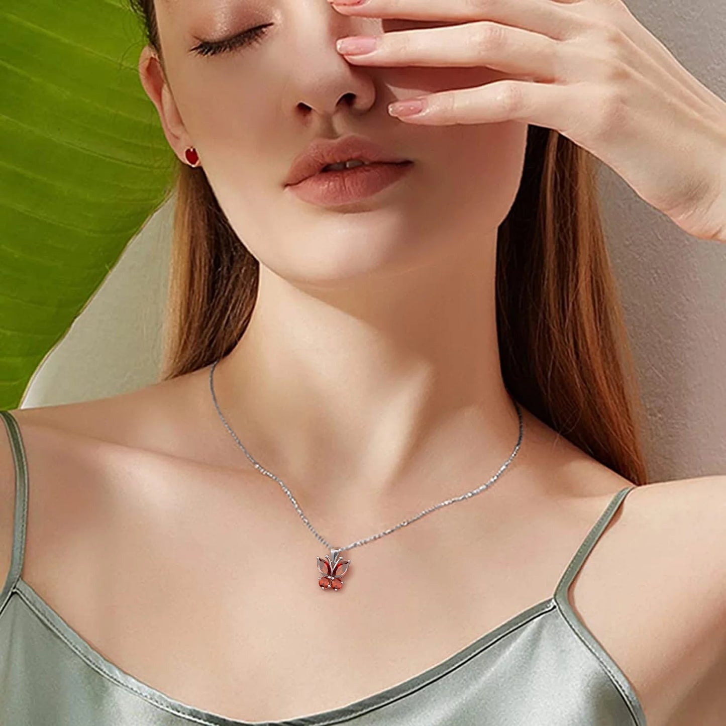 Butterfly Necklace for Women Hypoallergenic July Created Ruby Necklaces 925 Sterling Silver Birthstone Jewelry Gift