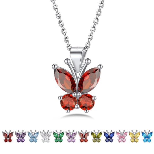 Butterfly Necklace for Women Hypoallergenic July Created Ruby Necklaces 925 Sterling Silver Birthstone Jewelry Gift