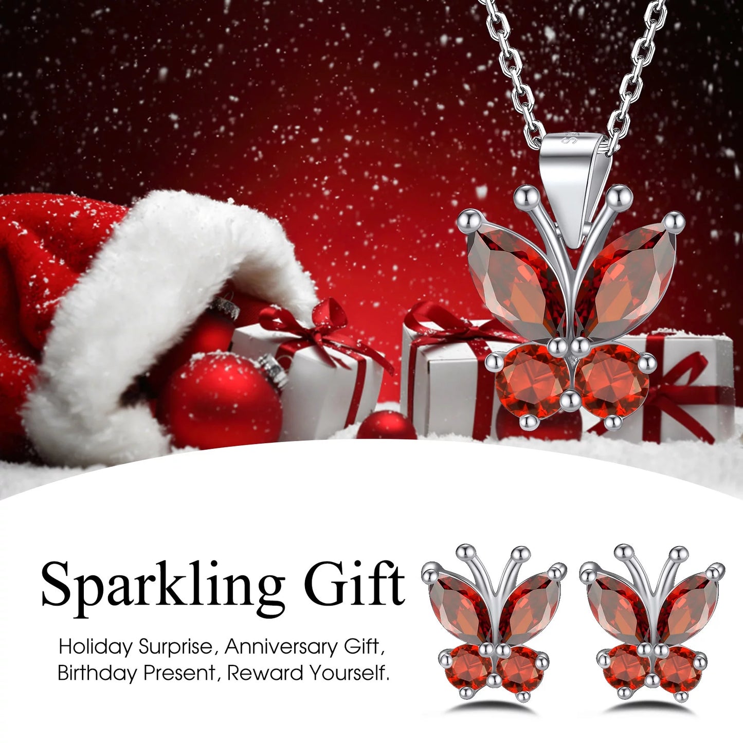 Butterfly Necklace for Women Hypoallergenic July Created Ruby Necklaces 925 Sterling Silver Birthstone Jewelry Gift