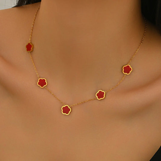 18K Gold Plated Five-Leaf Clover Stainless Steel Fashion Necklace